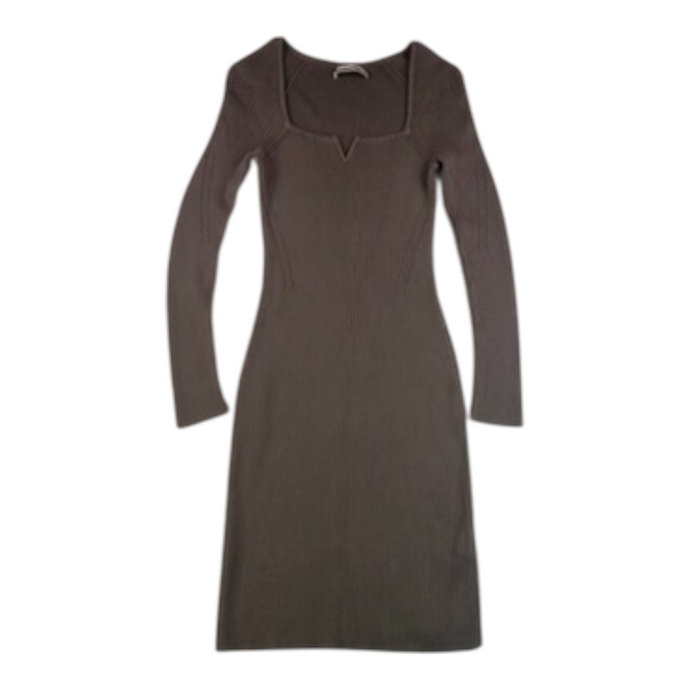 Abercrombie & Fitch Ribbed Knit Long Sleeve Midi Dress Brown Size XS - Picture 16 of 16